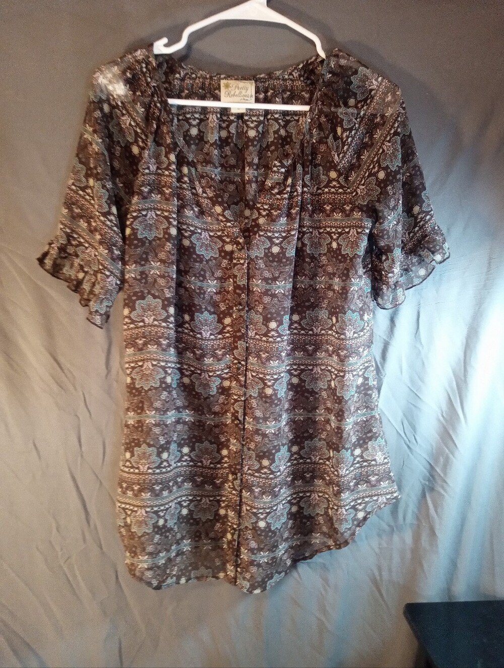 Pretty Rebellious Lightweight Brown Floral Print Women’s Blouse